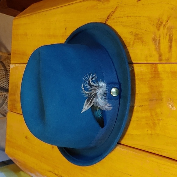 🌻Sandra Augelozzi Blue Wool Fedora - Picture 11 of 13